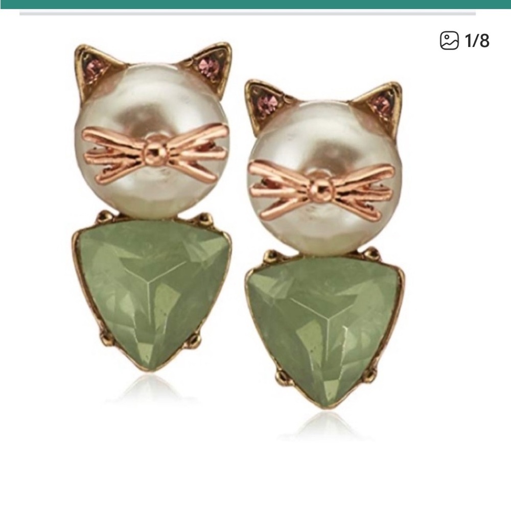 Betsey Johnson Gold Metallic Cat Crossbody with luggage tag & Kitty Cat Earings - Picture 7 of 10